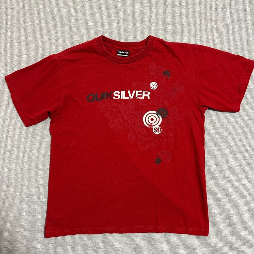 Quiksilver Womens XL Red Logo Graphic Tee Y2K Surf Skate Streetwear